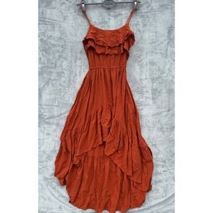 Kina Orange Ruffle Hi-Lo Maxi Dress Sleeveless Sundress Summer Beach Bohemian -S